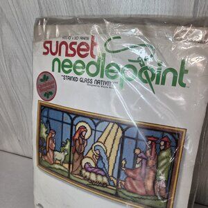 Sunset Needlepoint 6090 Stained Glass Nativity 10X20" Wool Wayne Maurer 1978
